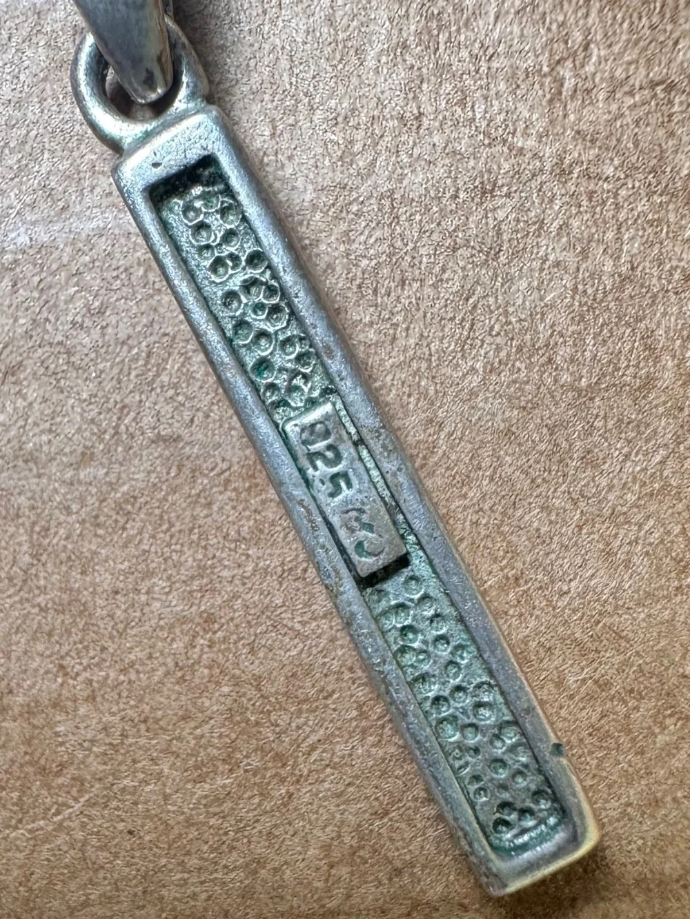 Vintage Southwestern Sterling Silver Turquoise Inlay Bar Pendant Moon Hallmark